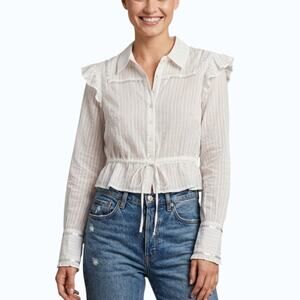Free People Daybreak Blouse White Poplin Tie Front Top Women Size S NWOT